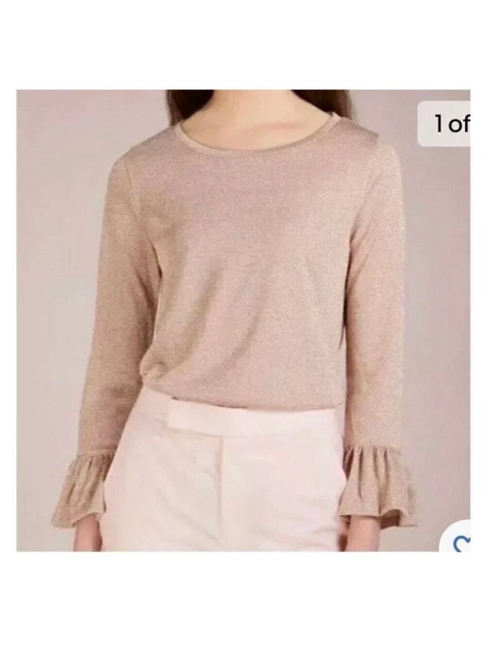 NWT J.Crew Sparkle Bell Sleeve Top Beige Gold Metallic Size M